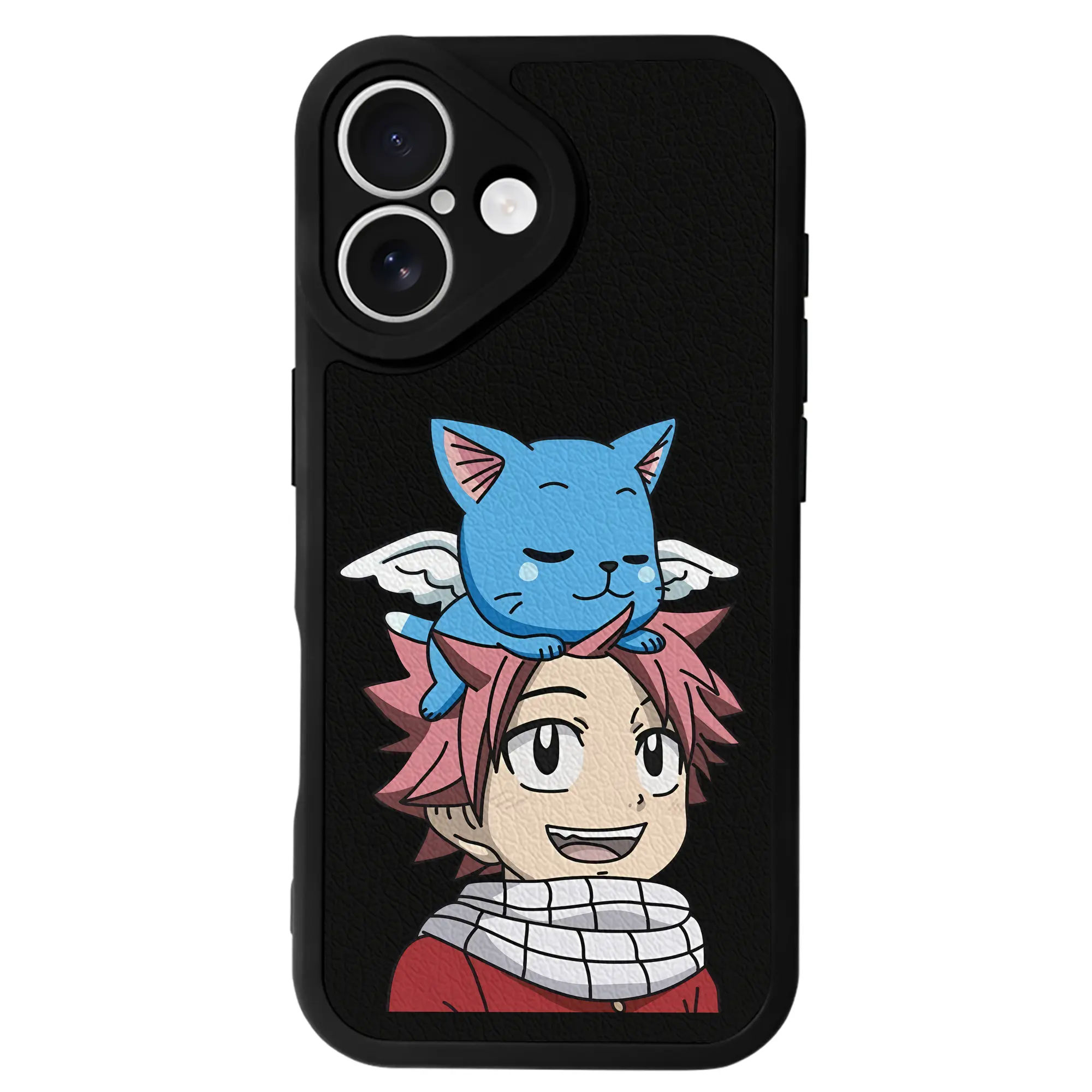 フェアリーテイル グッズ ハッピー - IPhone 16シリーズ対応 ・ シリコンスマホケース ・ レザー調 ・ 高精度フィット ・ 耐衝撃 ・ ワイヤレス充電対応 ・ 精密カット